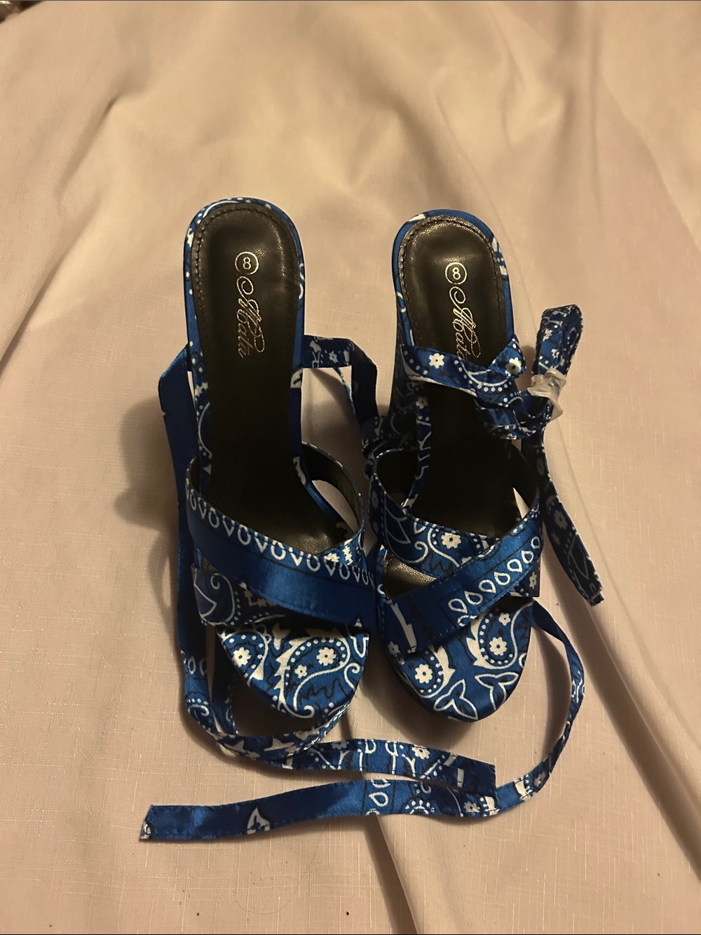 Blue Bandana Print Strappy Women's Heels